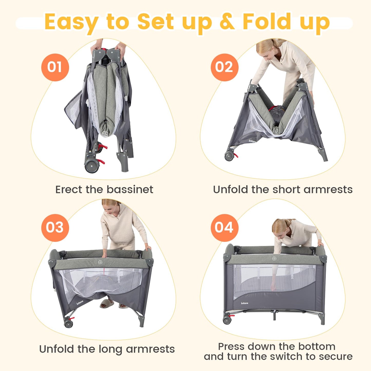Parc pliable 5-en-1 pour bébé, lit de chevet avec berceau, table à langer, berceau pliable, aire de jeux portable