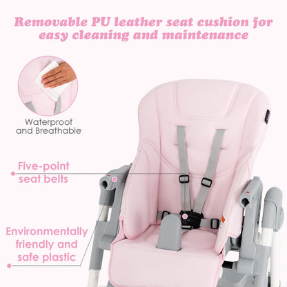 Chaise haute pliable pour bébés et tout-petits avec dossier, repose-pieds et hauteur d’assise réglables