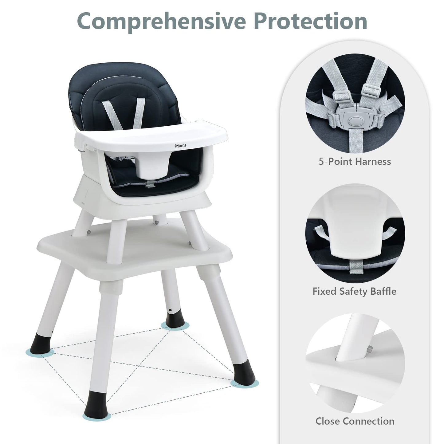 Chaise haute 8 en 1, chaise convertible pour bébé et tout-petit, rehausseur de repas, ensemble tabouret/table/chaise pour enfant