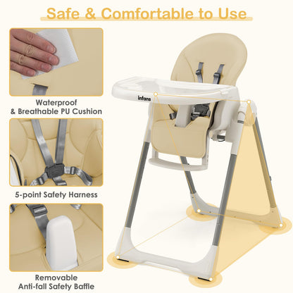 Chaise haute évolutive et pliable pour bébé et enfant, 7 hauteurs, dossier inclinable 4 positions