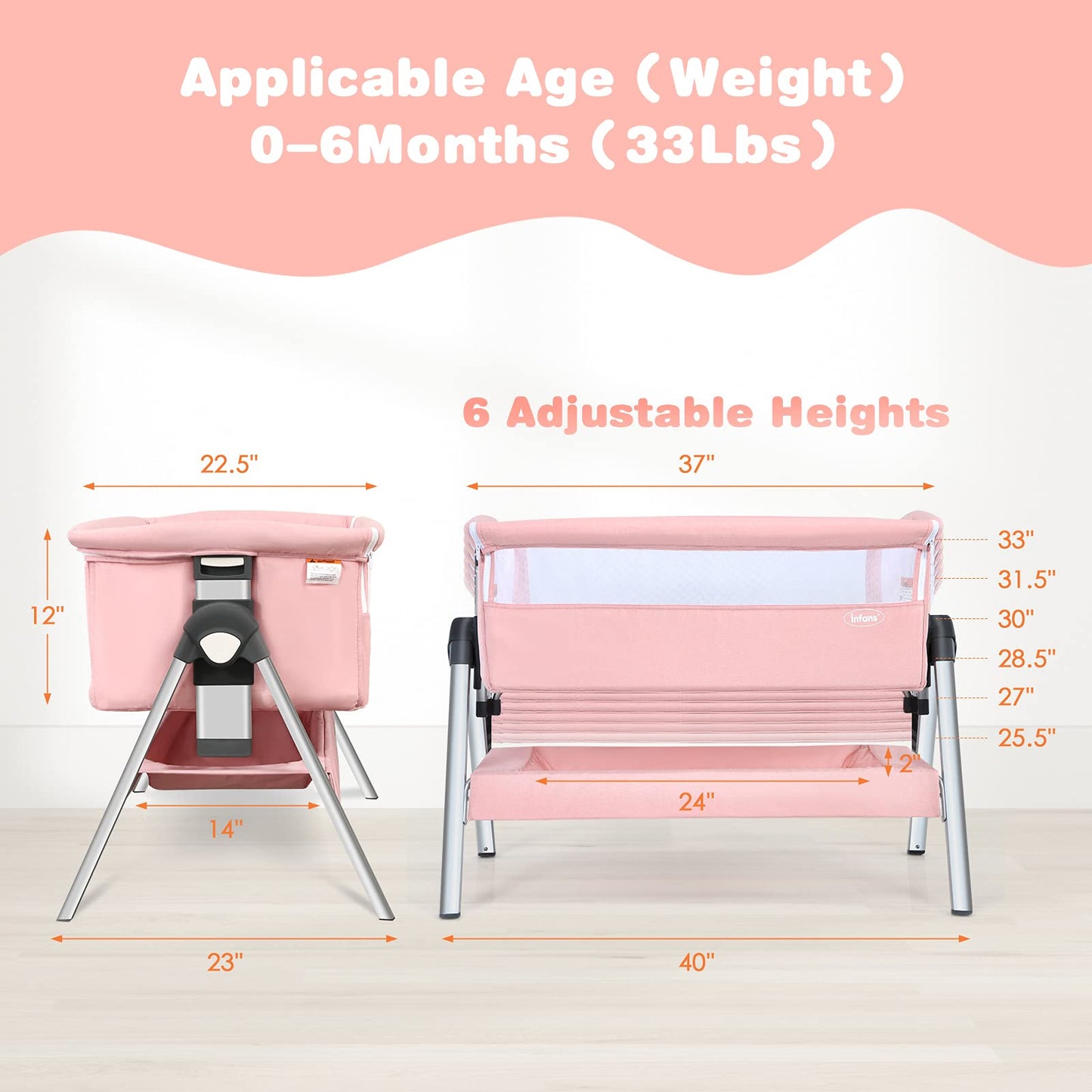 Berceau cododo pour bébé, grand panier de rangement, hauteurs et inclinaison réglables, lit d’appoint mobile facile