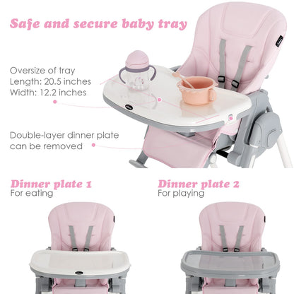 Chaise haute pliable pour bébés et tout-petits avec dossier, repose-pieds et hauteur d’assise réglables