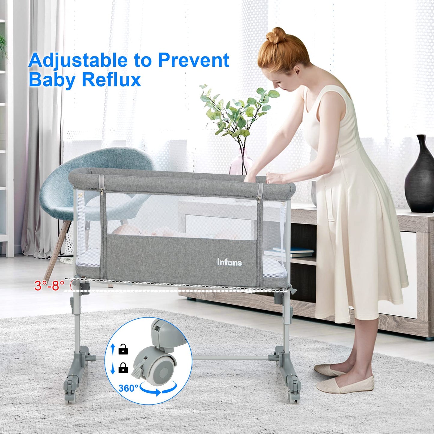 Berceau bébé 3-en-1, lit d'appoint pour nouveau-né, berceau pliable avec matelas, montage facile