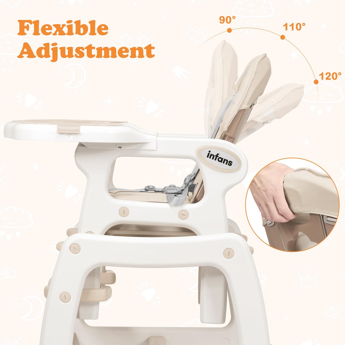 Chaise haute évolutive 5-en-1 pour bébé, ensemble chaise/table convertible, fonction bascule, siège multifonction avec roues universelles verrouillables