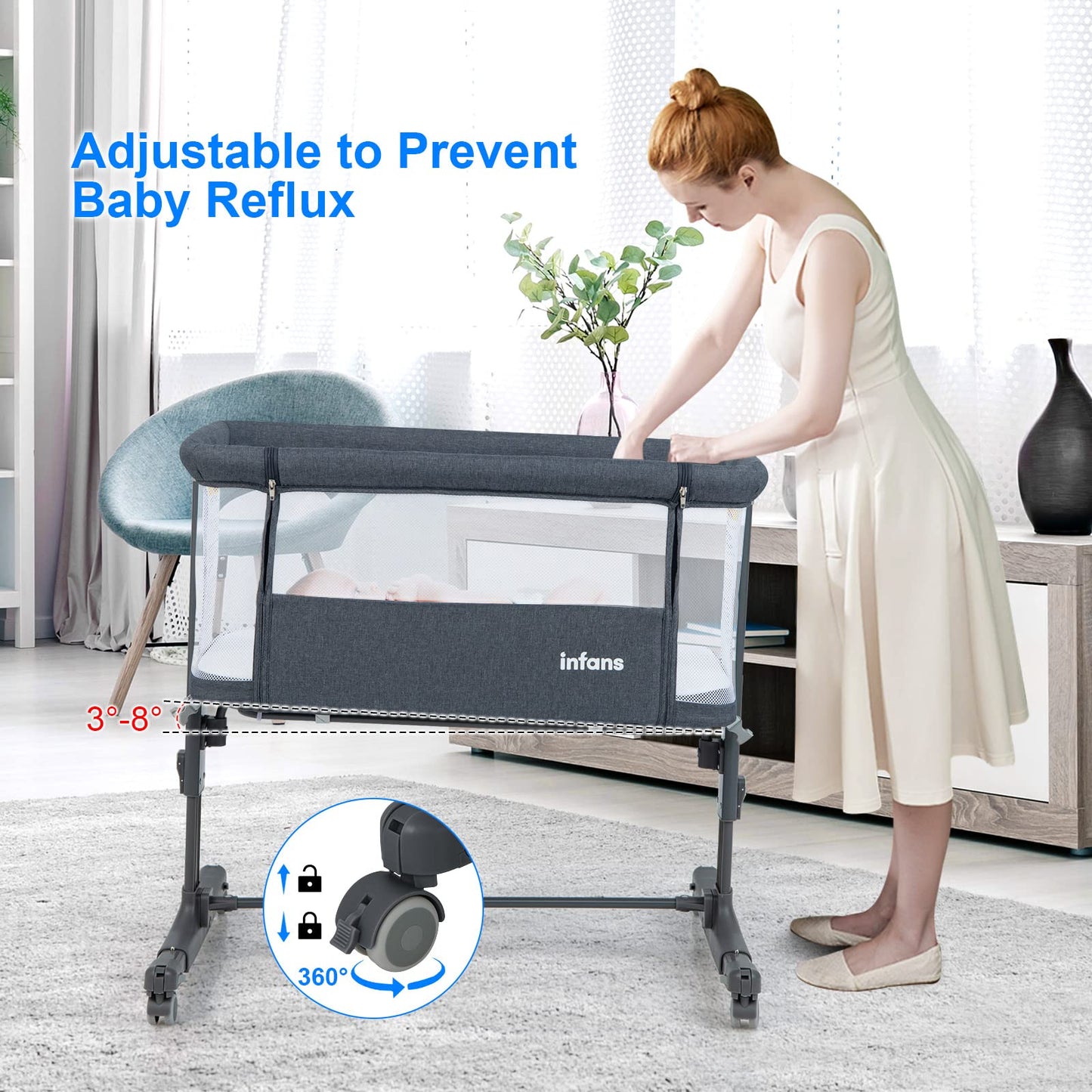 Berceau bébé 3-en-1, lit d'appoint pour nouveau-né, berceau pliable avec matelas, montage facile