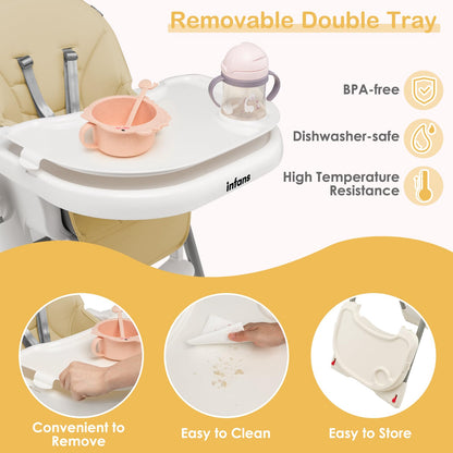 Chaise haute évolutive et pliable pour bébé et enfant, 7 hauteurs, dossier inclinable 4 positions