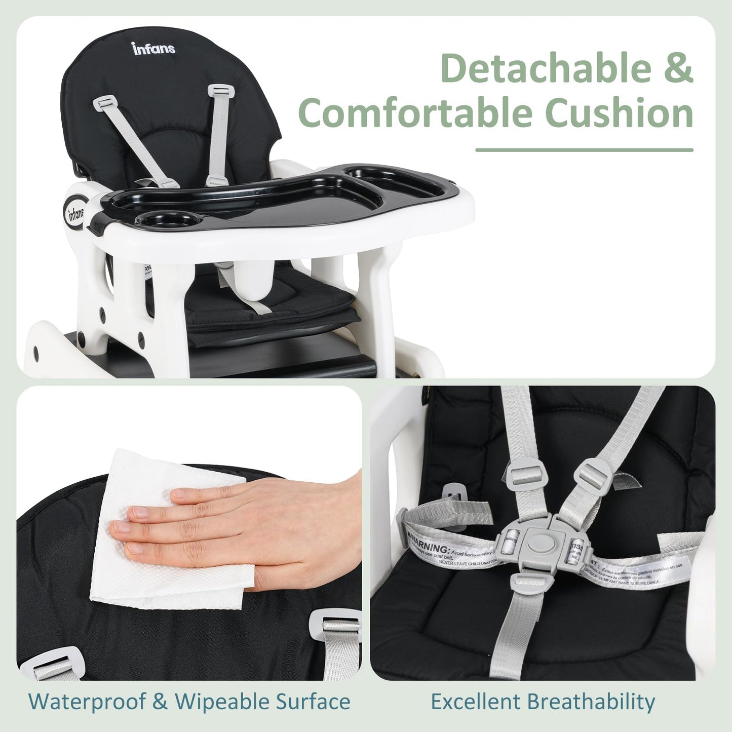 Chaise haute évolutive 5-en-1 pour bébé, ensemble chaise/table convertible, fonction bascule, siège multifonction avec roues universelles verrouillables