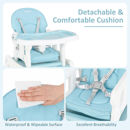 Chaise haute évolutive 5-en-1 pour bébé, ensemble chaise/table convertible, fonction bascule, siège multifonction avec roues universelles verrouillables