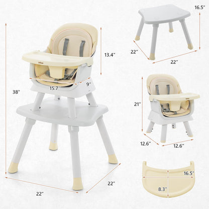 Chaise haute 8 en 1, chaise convertible pour bébé et tout-petit, rehausseur de repas, ensemble tabouret/table/chaise pour enfant