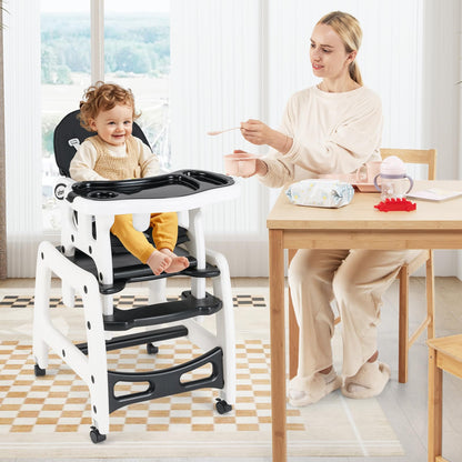 Chaise haute évolutive 5-en-1 pour bébé, ensemble chaise/table convertible, fonction bascule, siège multifonction avec roues universelles verrouillables