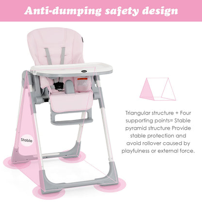 Chaise haute pliable pour bébés et tout-petits avec dossier, repose-pieds et hauteur d’assise réglables