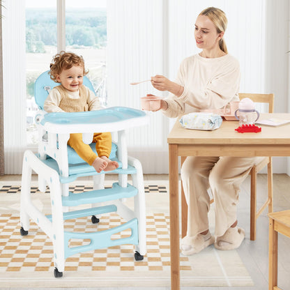 Chaise haute évolutive 5-en-1 pour bébé, ensemble chaise/table convertible, fonction bascule, siège multifonction avec roues universelles verrouillables