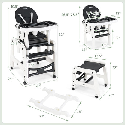 Chaise haute évolutive 5-en-1 pour bébé, ensemble chaise/table convertible, fonction bascule, siège multifonction avec roues universelles verrouillables