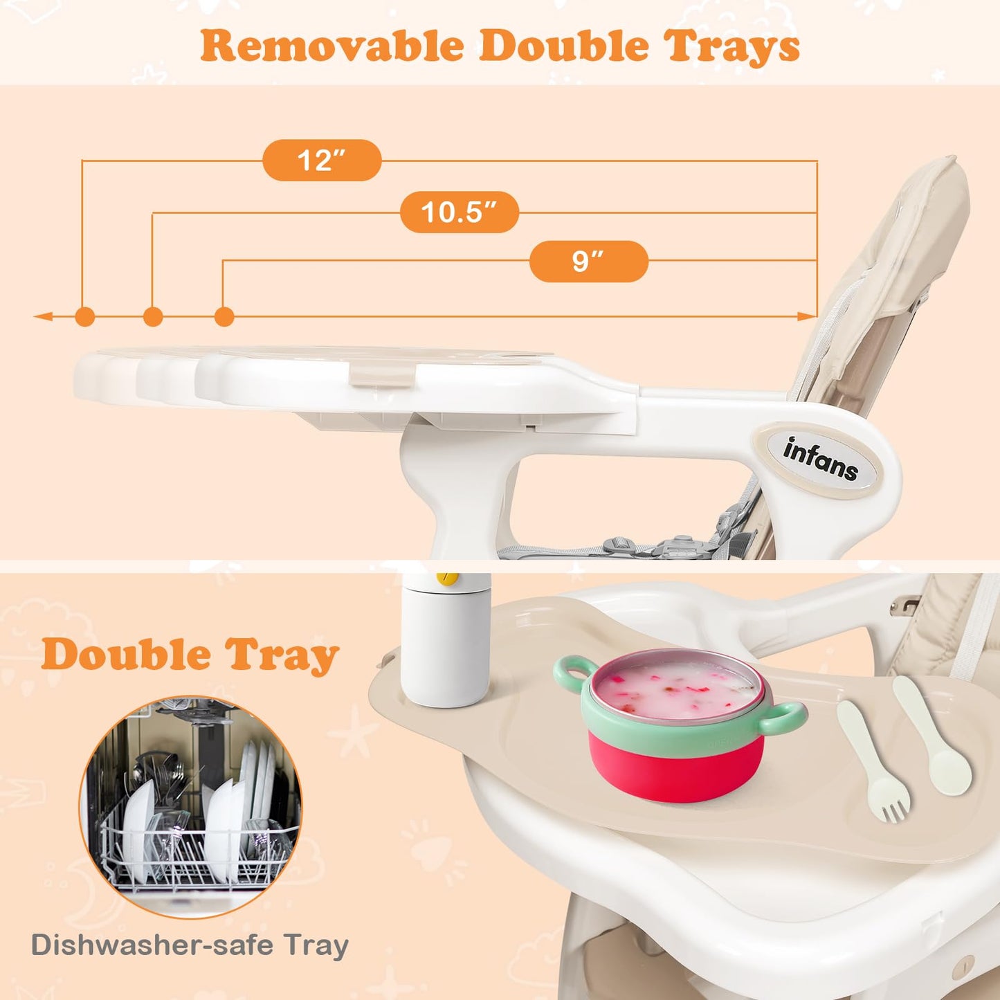 Chaise haute évolutive 5-en-1 pour bébé, ensemble chaise/table convertible, fonction bascule, siège multifonction avec roues universelles verrouillables