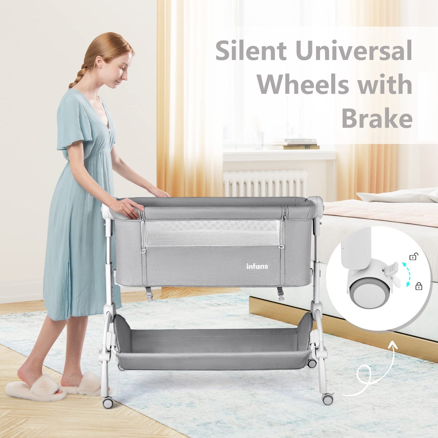 Berceau bébé 3 en 1 : lit d'appoint, berceau à bascule, pliable et portable, cododo sécurisé avec panier de rangement