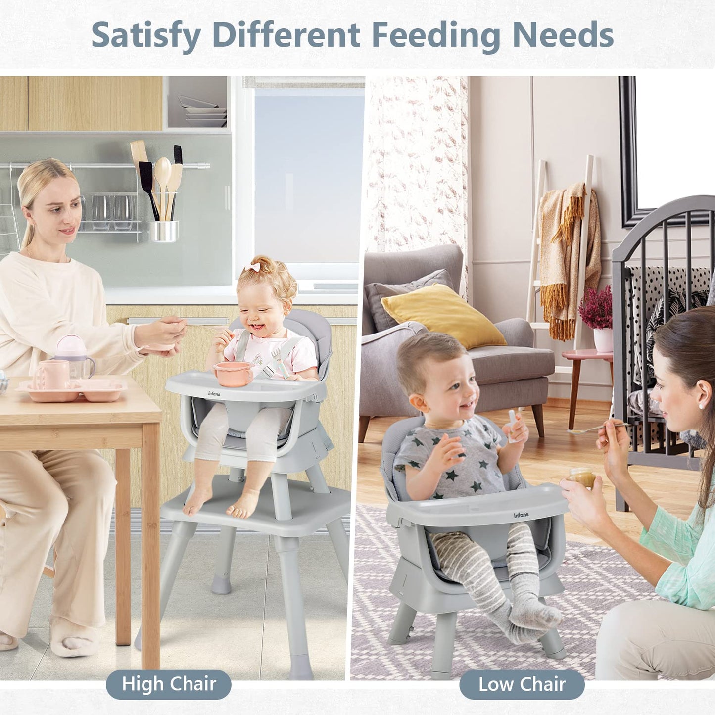 Chaise haute 8 en 1, chaise convertible pour bébé et tout-petit, rehausseur de repas, ensemble tabouret/table/chaise pour enfant