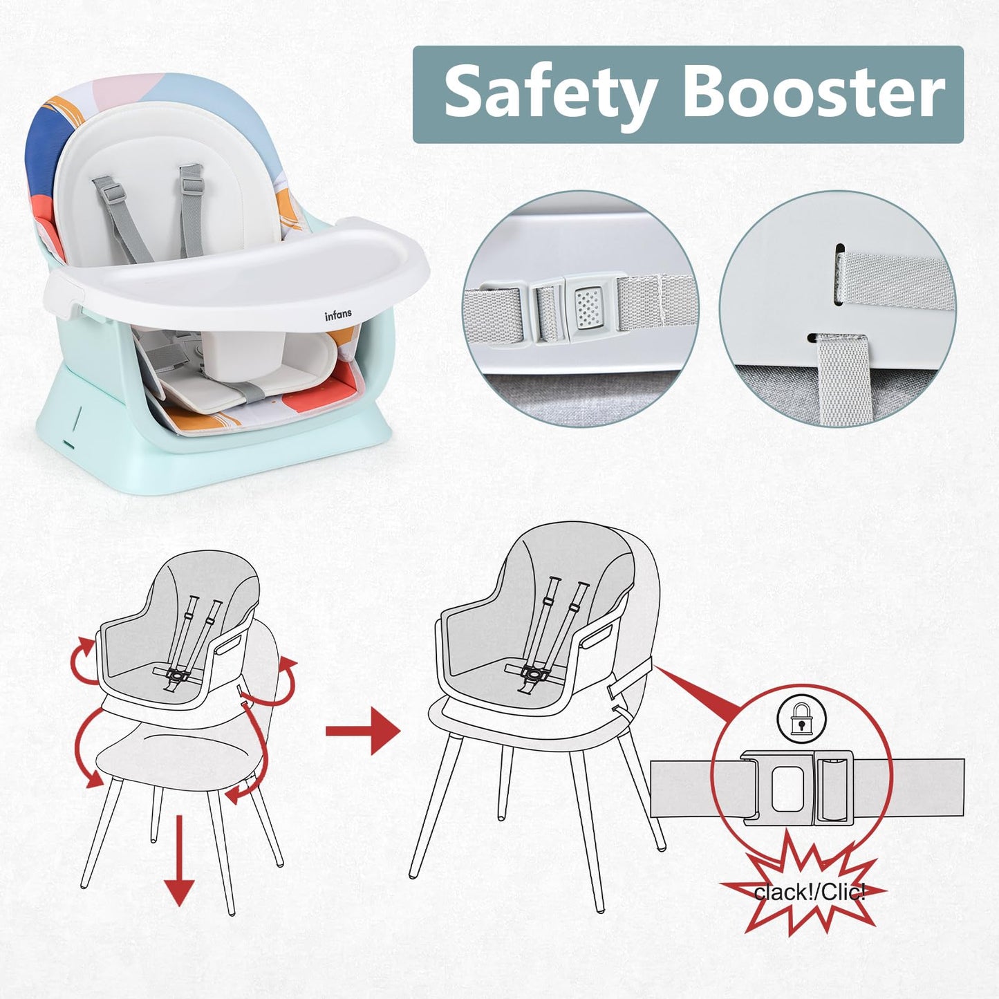Chaise haute 8 en 1, chaise convertible pour bébé et tout-petit, rehausseur de repas, ensemble tabouret/table/chaise pour enfant