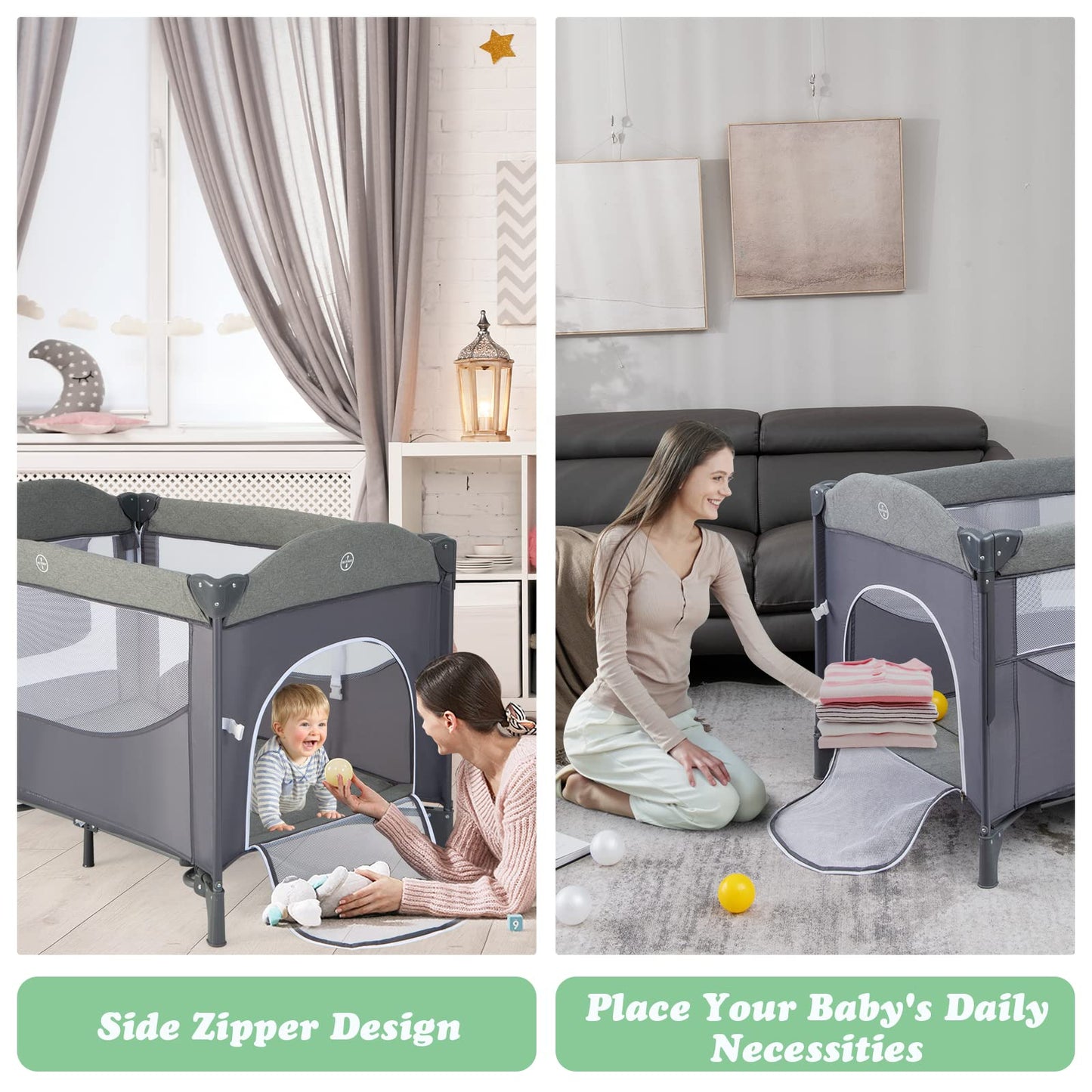 Parc pliable 5-en-1 pour bébé, lit de chevet avec berceau, table à langer, berceau pliable, aire de jeux portable