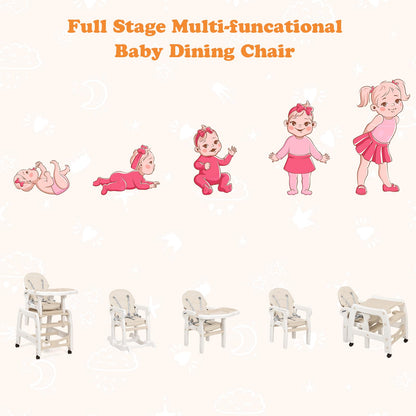 Chaise haute évolutive 5-en-1 pour bébé, ensemble chaise/table convertible, fonction bascule, siège multifonction avec roues universelles verrouillables