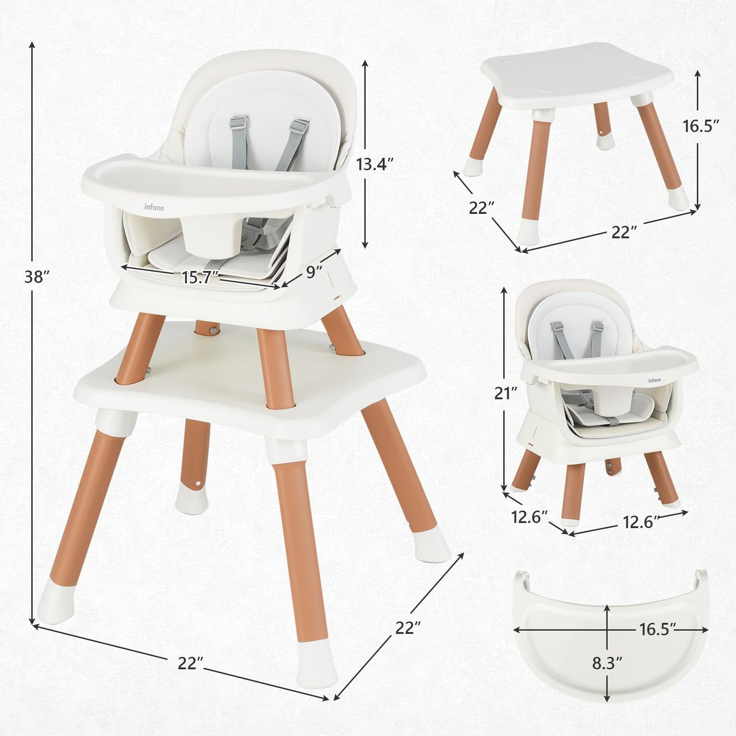 Chaise haute 8 en 1, chaise convertible pour bébé et tout-petit, rehausseur de repas, ensemble tabouret/table/chaise pour enfant