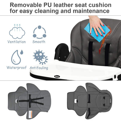 Chaise haute pliable pour bébés et tout-petits avec dossier, repose-pieds et hauteur d’assise réglables