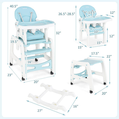 Chaise haute évolutive 5-en-1 pour bébé, ensemble chaise/table convertible, fonction bascule, siège multifonction avec roues universelles verrouillables