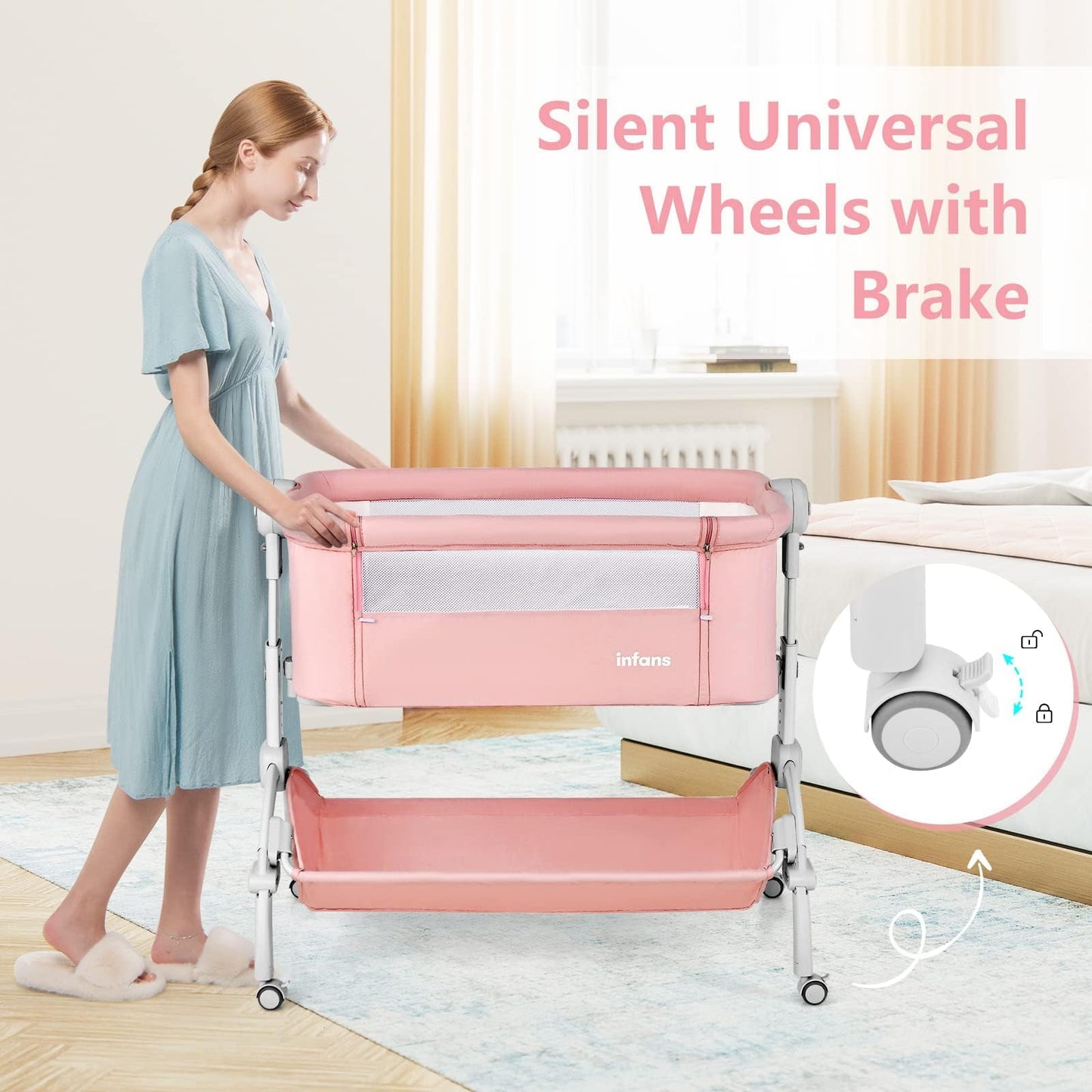 Berceau bébé 3 en 1 : lit d'appoint, berceau à bascule, pliable et portable, cododo sécurisé avec panier de rangement