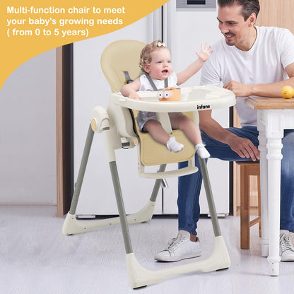 Chaise haute évolutive et pliable pour bébé et enfant, 7 hauteurs, dossier inclinable 4 positions
