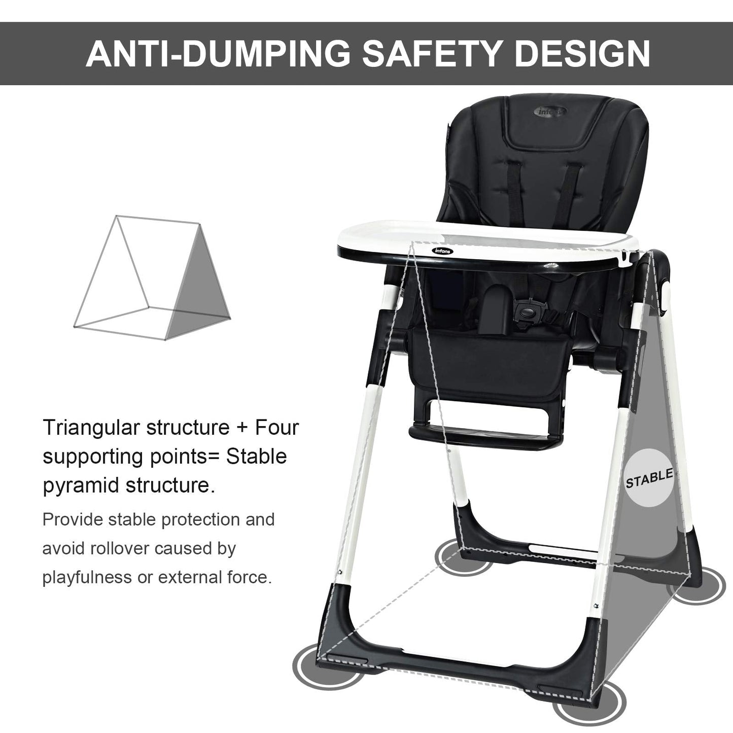 Chaise haute pliable pour bébés et tout-petits avec dossier, repose-pieds et hauteur d’assise réglables