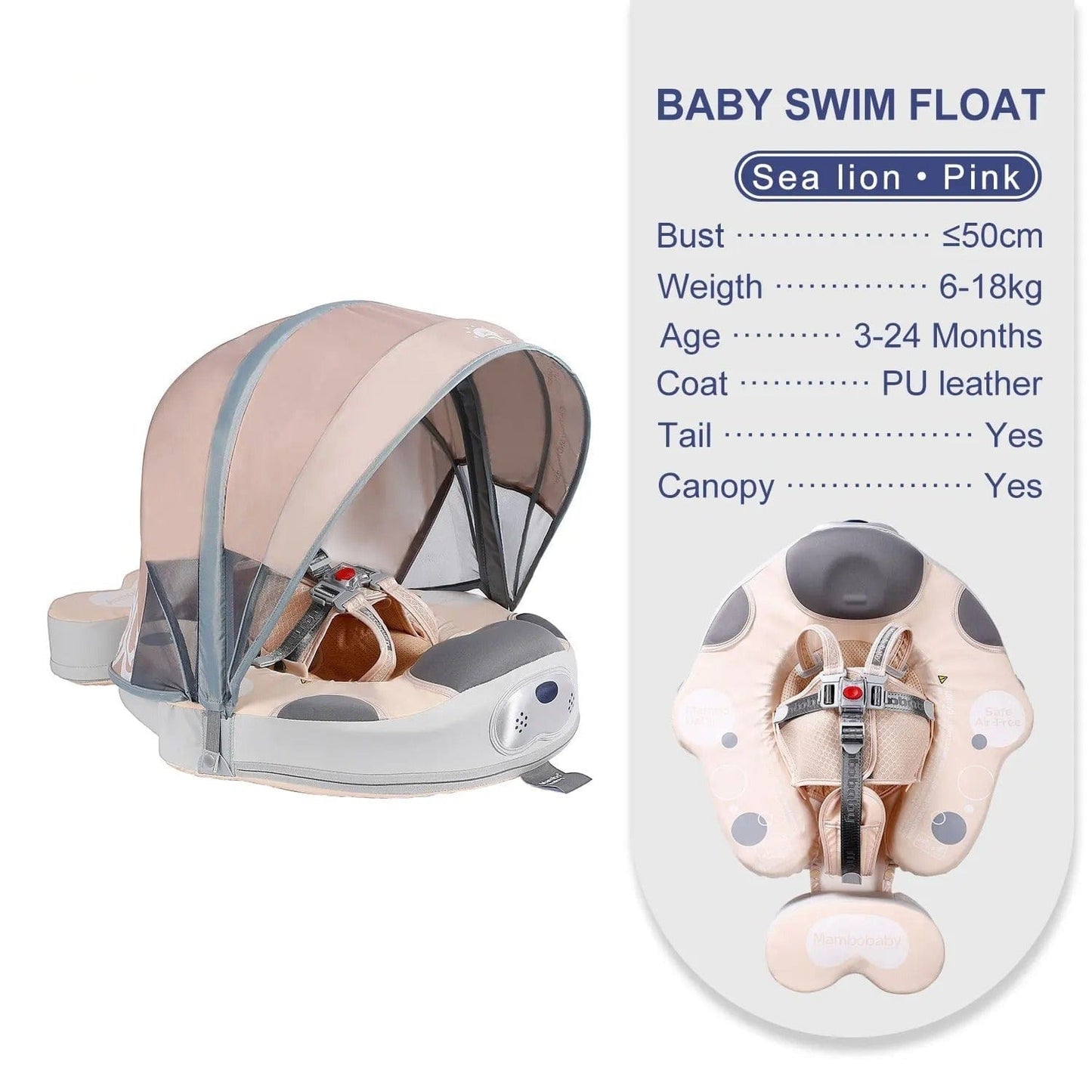 MamboBaby™ Bébé Flotteur de Piscine avec Parasol Solaire Âge 3-24 Mois