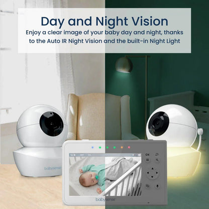 Moniteur vidéo pour bébé V43 - 2 caméras, sans Wi-Fi, écran partagé, veilleuse intégrée