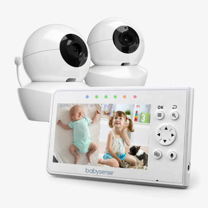 Moniteur vidéo pour bébé V43 - 2 caméras, sans Wi-Fi, écran partagé, veilleuse intégrée