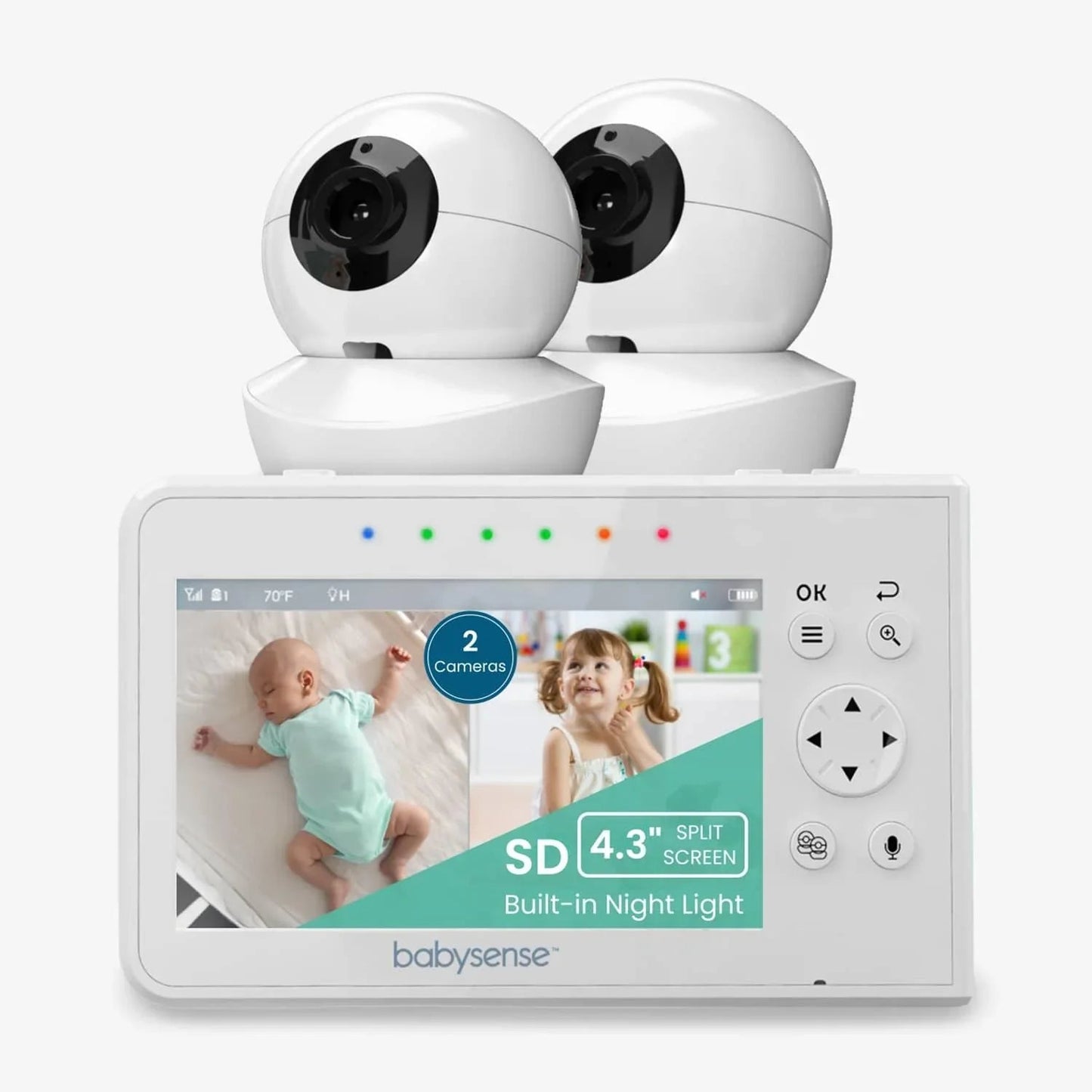Moniteur vidéo pour bébé V43 - 2 caméras, sans Wi-Fi, écran partagé, veilleuse intégrée