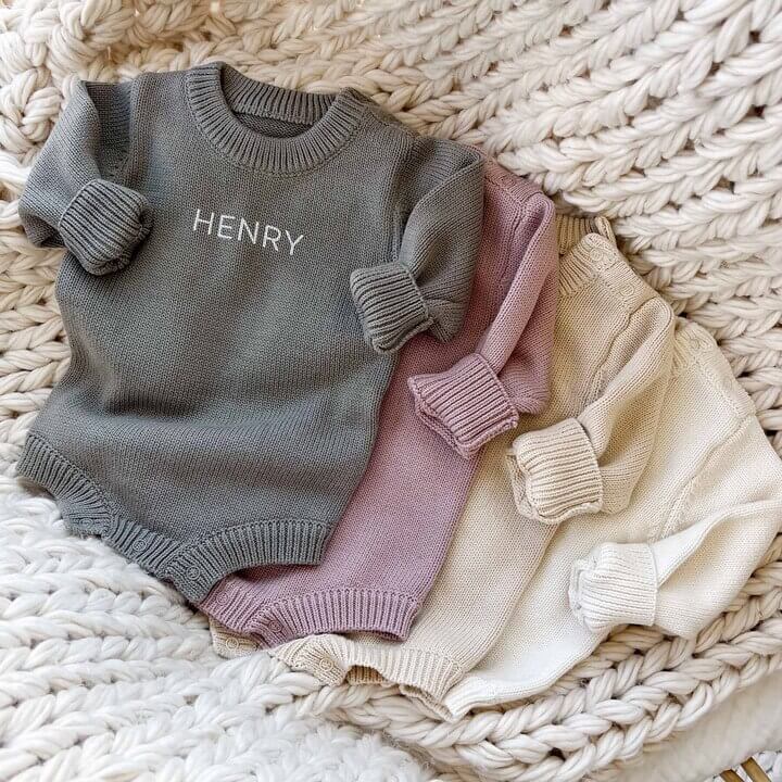 Barboteuse Pull en Maille Personnalisée pour Bébé | Couleur Unie