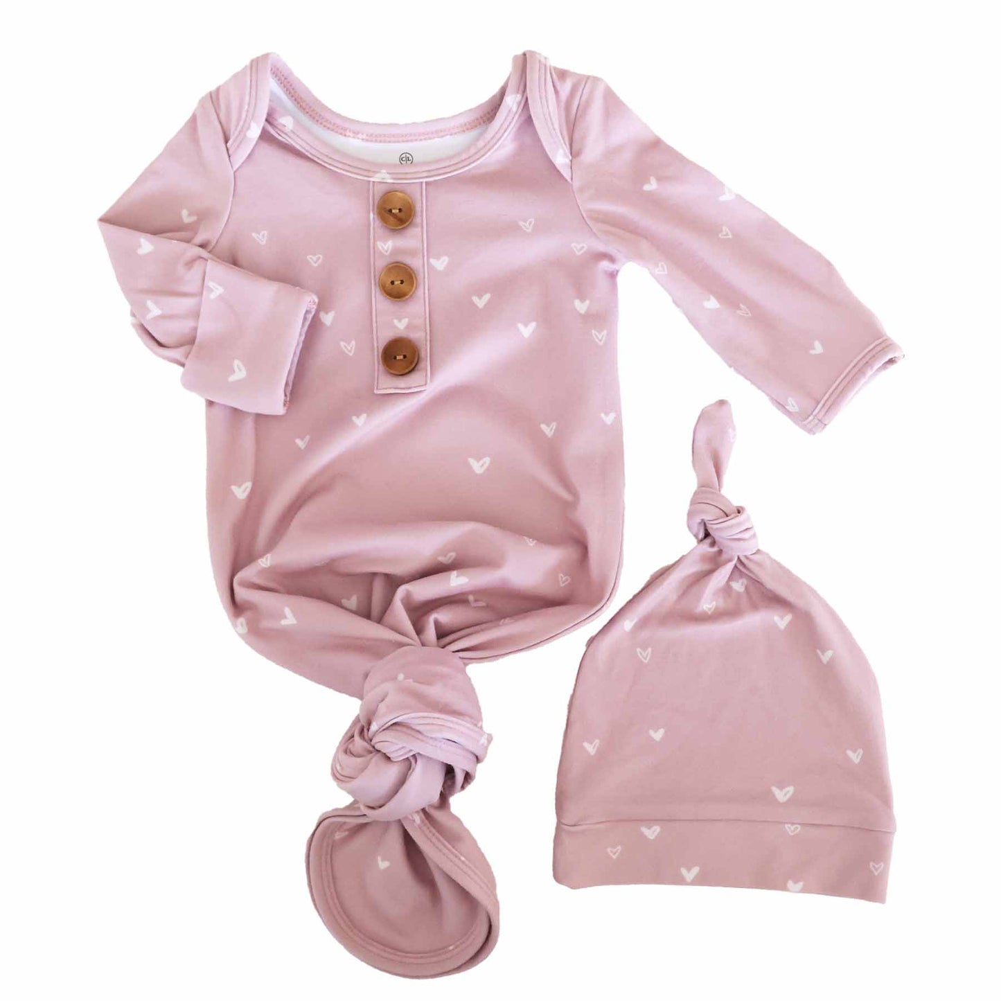 Ensemble Grenouillère Nouée & Bonnet pour Nouveau-Né – Petits Cœurs Rose Poudré